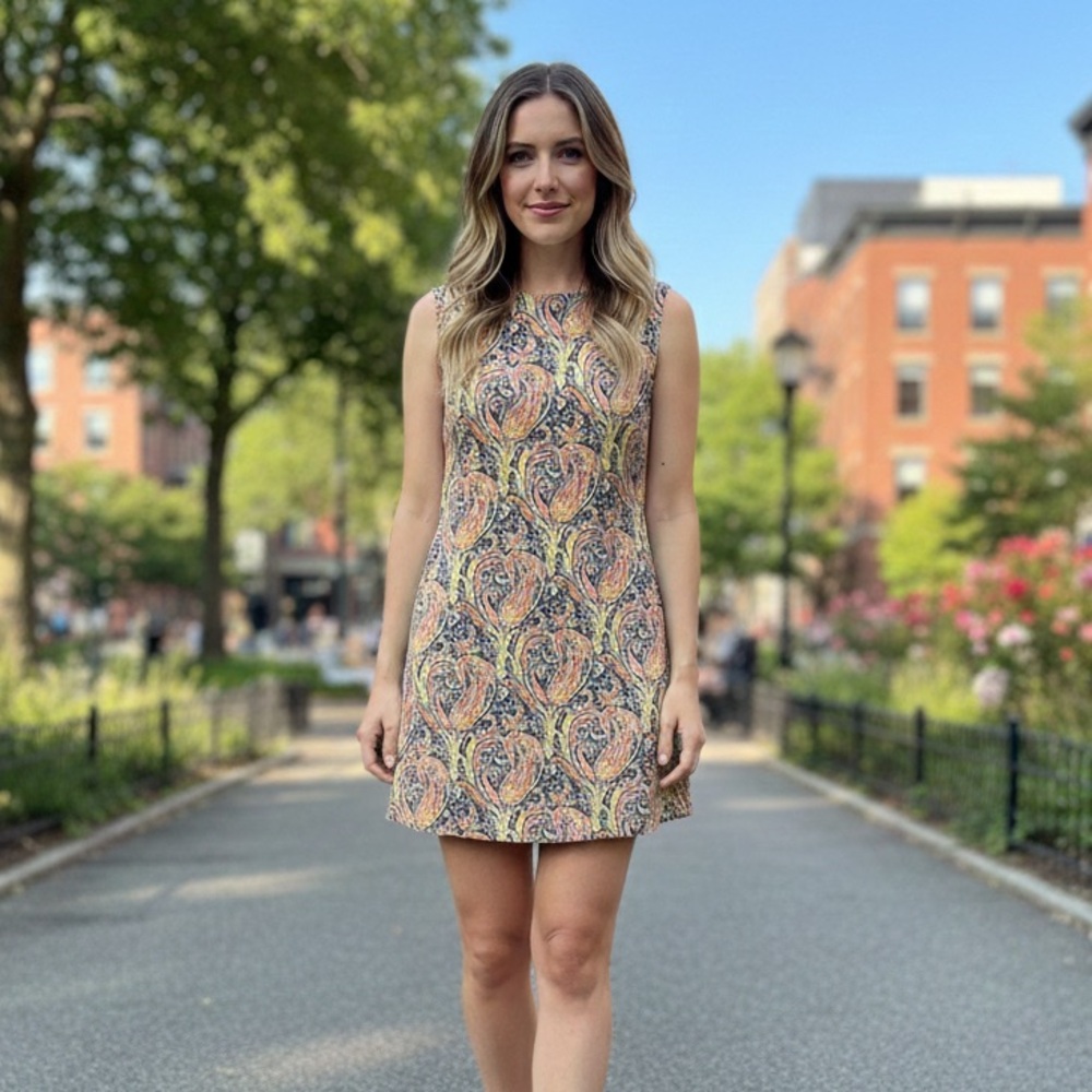 Liberty Art Fabric Sz 16 Paisley Colorful Cotton Sleeveless Short Dress